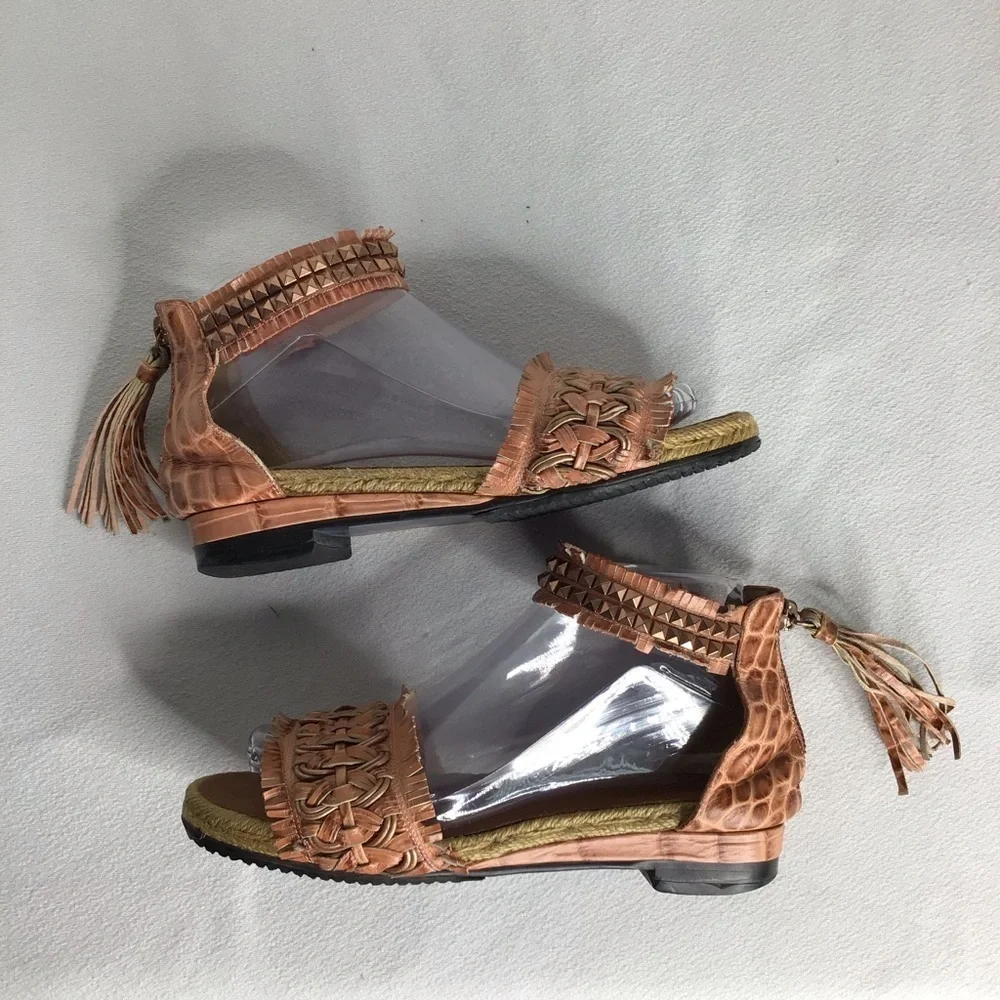 Lanvin Collection By Luxury Fashion House - Leather Espadrille Sandals Zip‎ Back